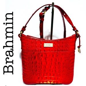 Brahmin Vibrant Orange Crocodile Leather Embossed Bag